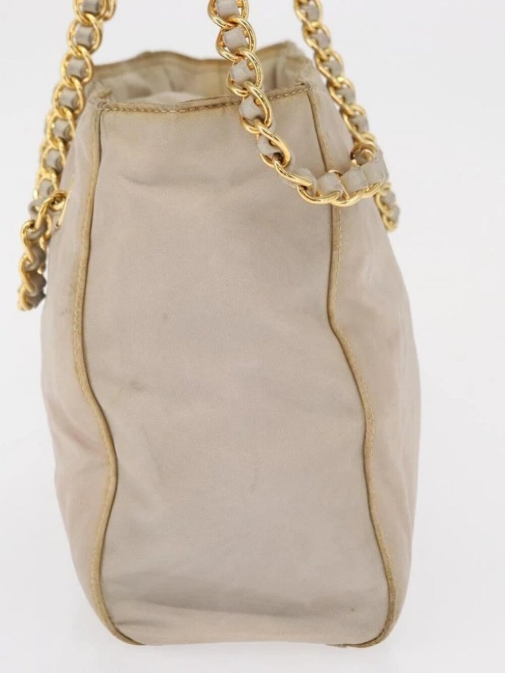 PRADA Chain Shoulder Bag Nylon Beige Gold Auth - Picture 3 of 16